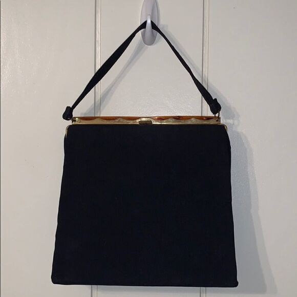 Vtg Dover black cloth satchel snap top purse - Picture 1 of 7